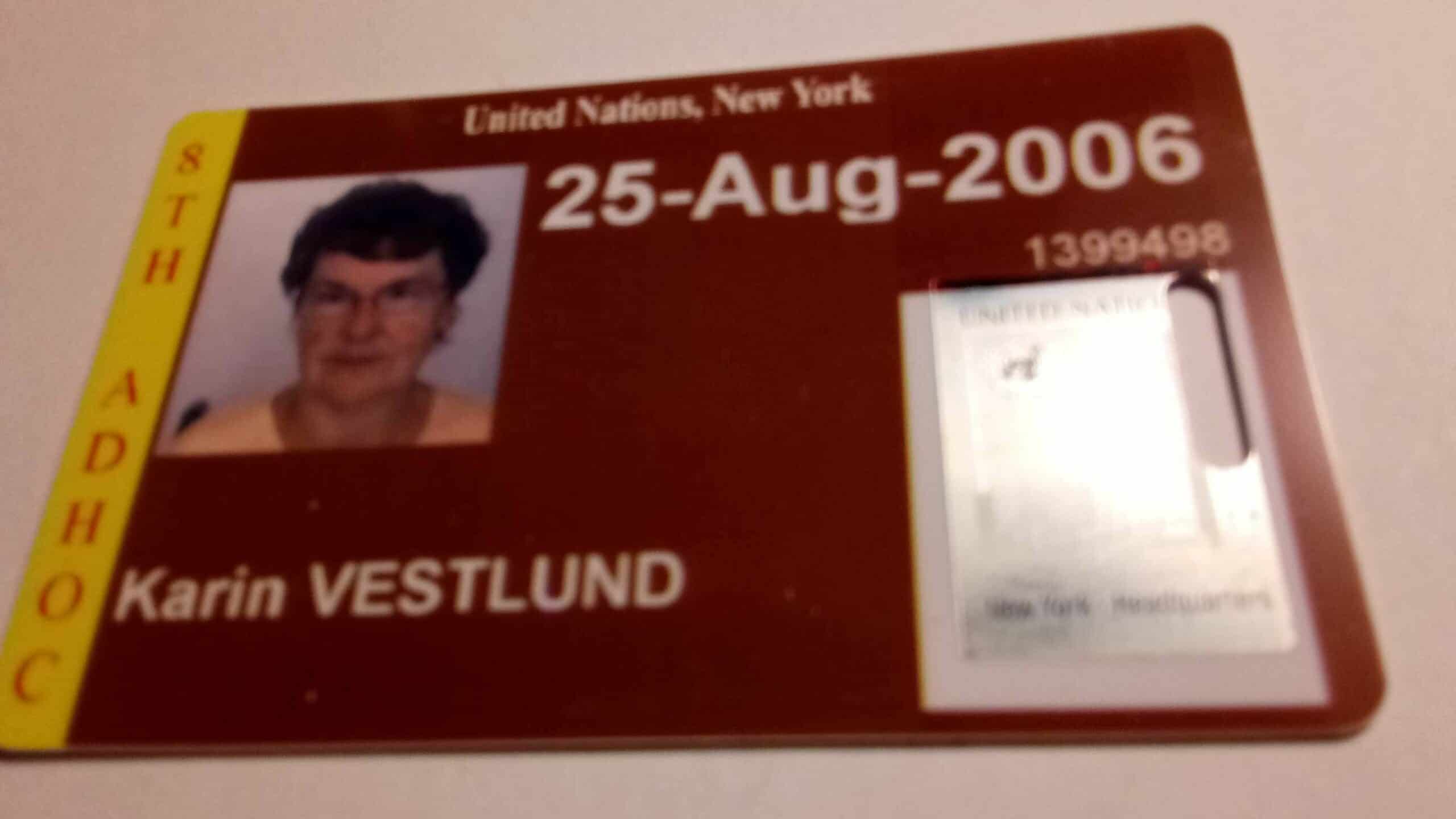 FN-pass, Karin Westlund, från 25 augusti 2006.